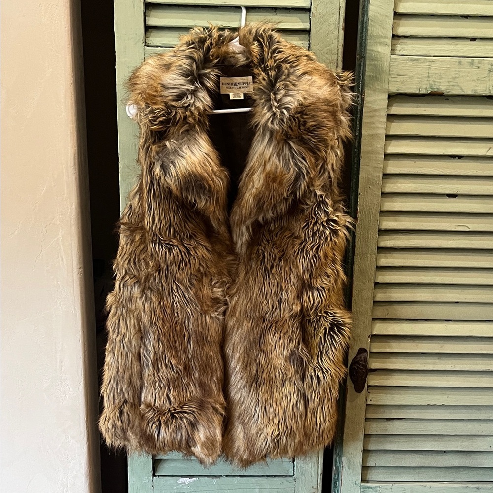 Denim & Supply Ralph Lauren Faux Fur Vest in Brown and Cream. SZ M